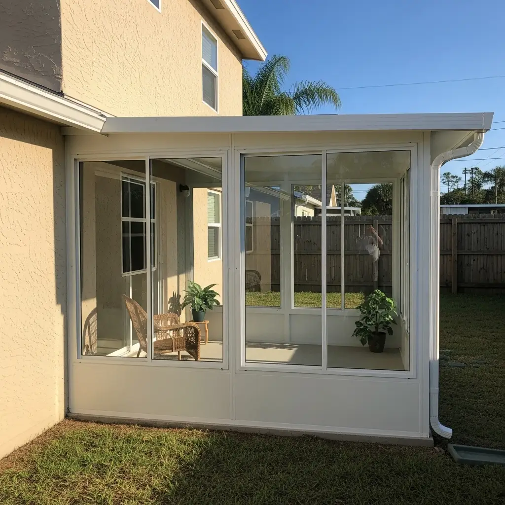 Newly installed screen enclosure in Palm Bay, FL attached to a residential home.